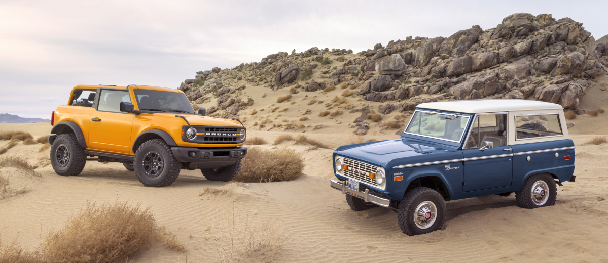 ▲포드는 단종한 구형 브롱코(오른쪽)를 현대적 의미로 재해석하고 오프로드 성능을 더욱 강조했다.  (출처=미디어 포드)