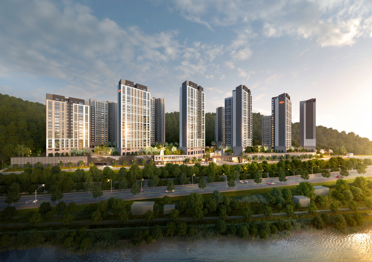 ▲대림산업은 다음 달 순천 조곡동에서 분양하는 'e편한세상 순천 어반타워' 아파트 투시도. (자료 제공=더피알)