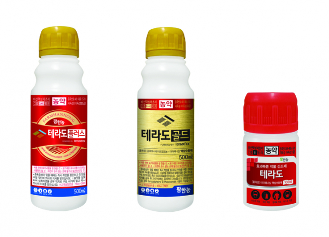 ▲팜한농의 신물질 제초제 '테라도'가 미국에서 신규 제초제 등록에 성공했다. 국내에서 시판되고 있는 테라도 제품의 모습. (사진제공=팜한농)