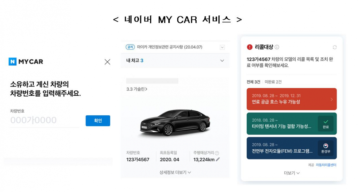 ▲네이버 마이카 서비스 화면 예시. (사진제공=국토교통부, 네이버)