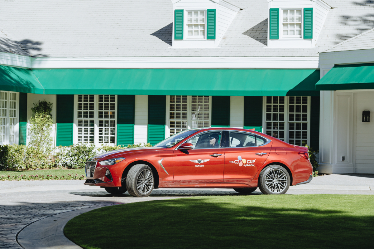 ▲제네시스는 17~20일(현지시간) 열린 ‘더 CJ컵’에 스포츠 세단 G70 80대를 참가 선수 전원에게 대회 기간 중 이동용으로 제공했다.  (사진제공=제네시스)