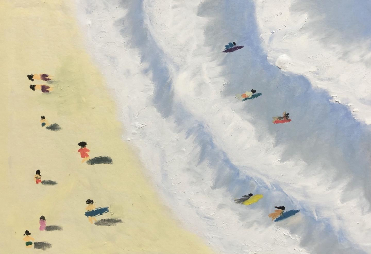 ▲나선옥 씨가 오일파스텔로 그린 그림으로, 호주 작가 샐리웨스트의 '비치'를 따라 그렸다.  (독자 제공)