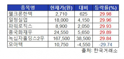 ▲20일 상하한가 종목 현황.  (출처=한국거래소)