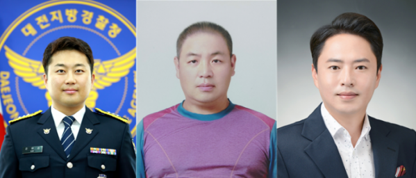 ▲LG의인상 수상자. (왼쪽부터) 김태섭 경장, 진창훈 씨, 남현봉 씨 (사진제공=LG그룹)
