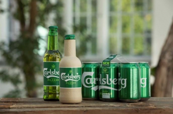 ▲스웨덴의 펄프·종이 제조업체 빌러루드코르스너스가 개발한 칼스버그 종이 맥주병 시제품. 출처 칼스버그 홈페이지 캡처
