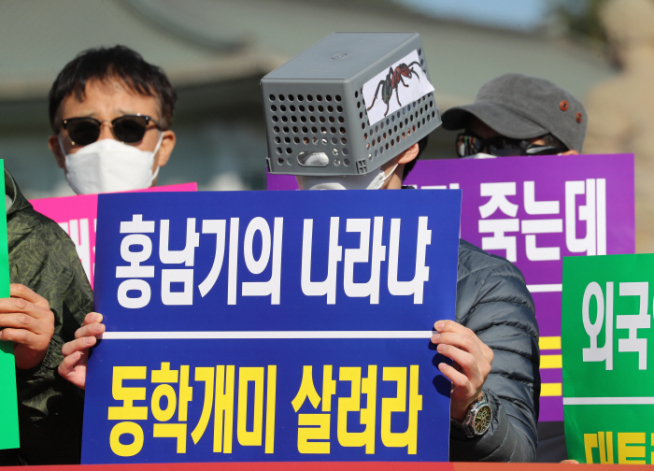 ▲한국주식투자연합회 회원들이 2020년 10월 23일 오후 청와대 분수대 앞에서 기자회견을 열고 대주주 양도소득세 기준을 현행 10억 원으로 유지할 것을 촉구하고 있다. (연합뉴스)