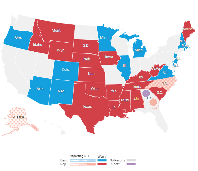 ▲상원 투표 개표 현황. 출처 월스트리트저널(WSJ)