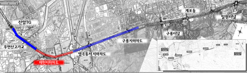 ▲강남순환도시고속도로 매헌지하차도 위치도.  (자료 제공=서울시)