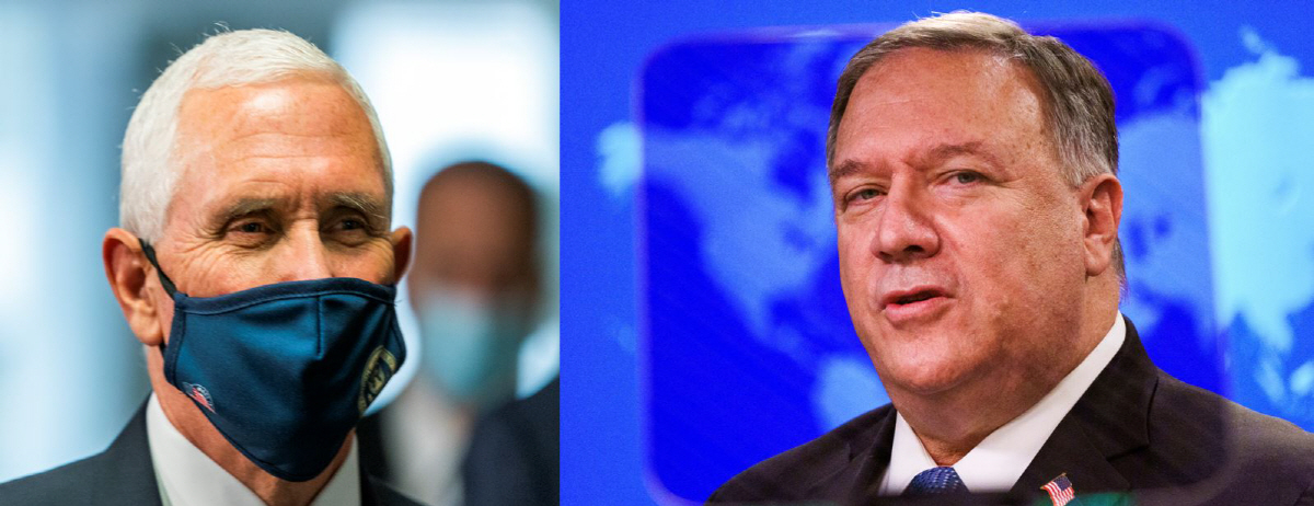 ▲마이크 펜스(왼쪽) 미국 부통령과 마이크 폼페이오 국무장관. AP연합뉴스
