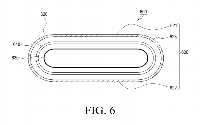 ▲삼성전자는 7월 서라운드 디스플레이와 슬라이딩 후면 카메라 등의 내용이 담긴 70페이지가량의 특허문서를 미국특허청(USPTO)과 세계지적재산권사무소(WIPO)에 제출했다. 사진은 스마트폰 기기를 감싸고 있는 디스플레이의 모습을 표현한 그림.  (사진출처=삼성전자 특허문서)