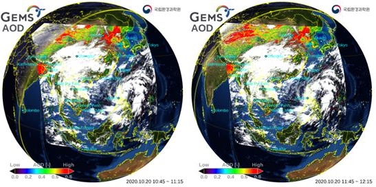 ▲올해 10월 천리안 2B호의 미세먼지 관측영상. (자료제공=환경부)