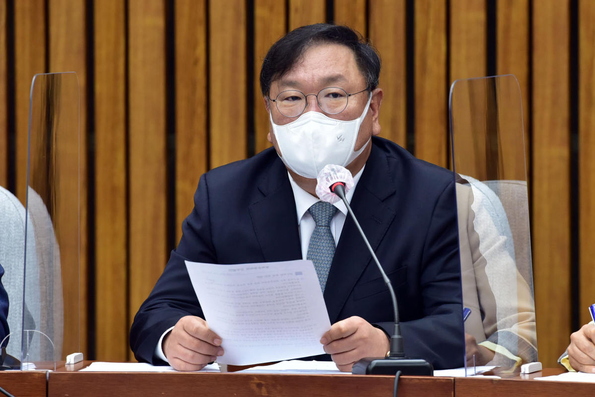 ▲김태년 더불어민주당 원내대표가 19일 오전 국회에서 열린 정책조정회의에서 발언하고 있다. (연합뉴스)