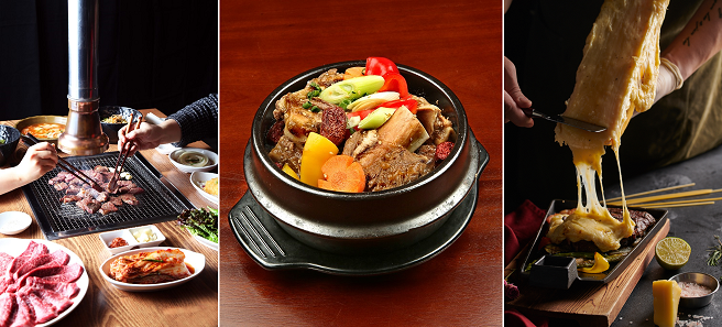 ▲사진설명=수원 광교에 위치한 복합쇼핑몰 엘포트몰에 입점한 고기 전문점 3곳. (좌)부터 먹보한우, 거궁, 더몰트하우스 대표 메뉴(엘포트몰 제공)