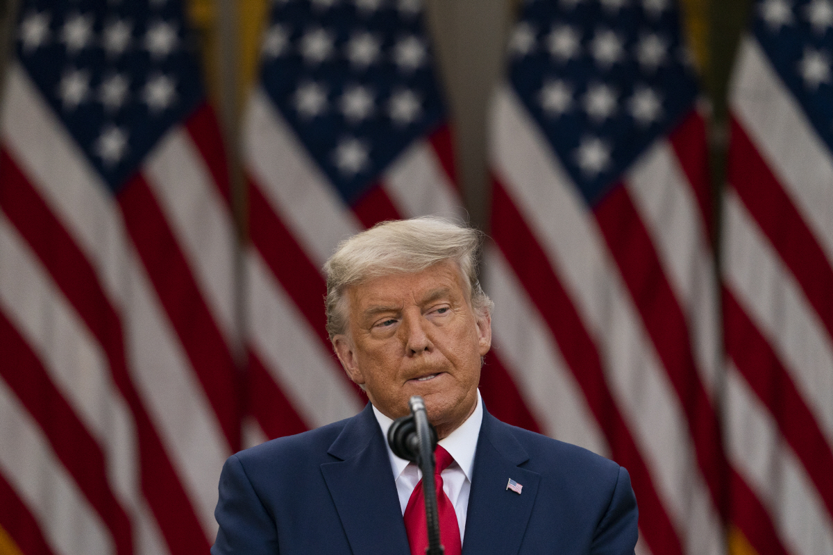 ▲도널드 트럼프 미국 대통령이 13일(현지시간) 백악관 로즈가든에서 공개 행사를 하고 있다. 워싱턴D.C./AP뉴시스