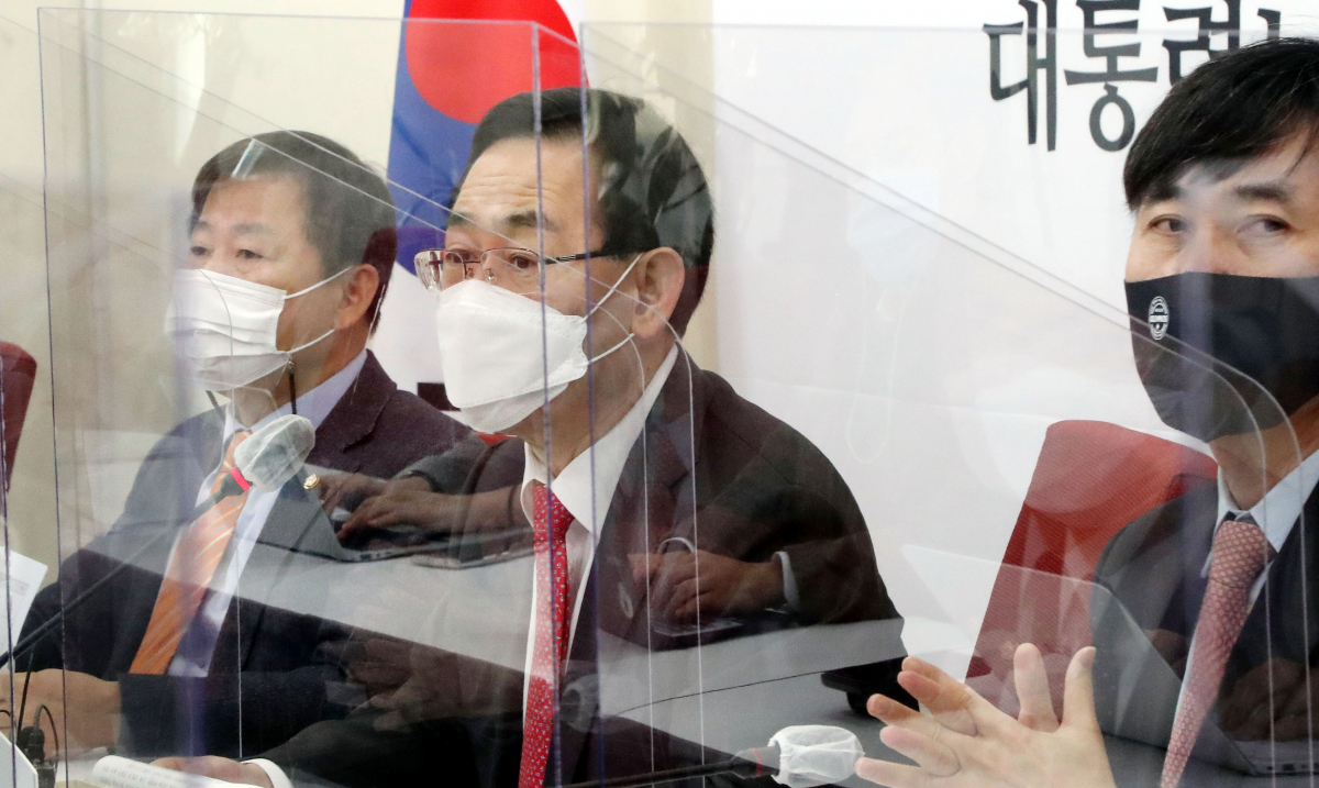 ▲주호영 국민의힘 원내대표가 25일 오전 서울 여의도 국회에서 열린 ‘국정원법 개악 긴급기자회견’에서 발언하고 있다. (공동취재사진단)