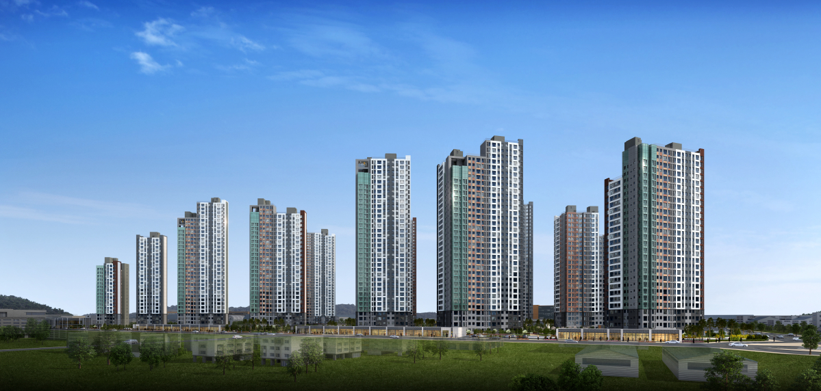 ▲두산건설이 부산시 사하구 장림1동 일대에 분양할 예정인 ‘두산위브더제니스 센트럴 사하’ 투시도.