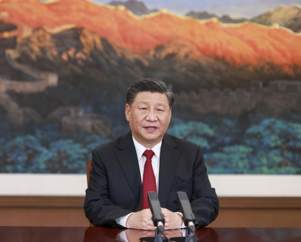 ▲시진핑 중국 국가주석이 19일 중국 베이징에서 APEC 주최 화상 CEO 대화에 참석해 연설을 하고 있다. 베이징/신화뉴시스
