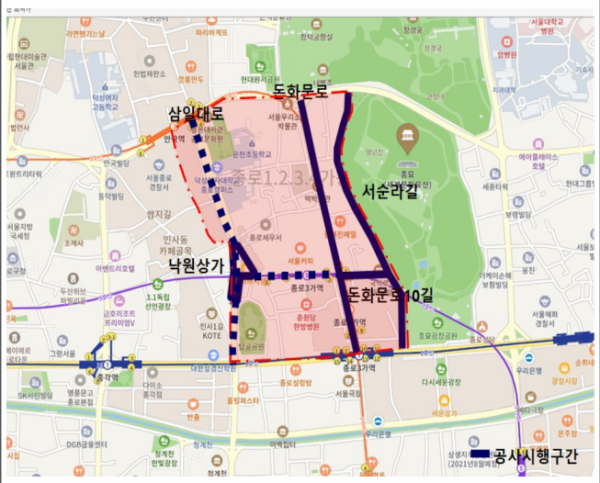 ▲서울 창덕궁 일대 1.9km '보행재생네트워크' 위치도.  (자료제공=서울시)