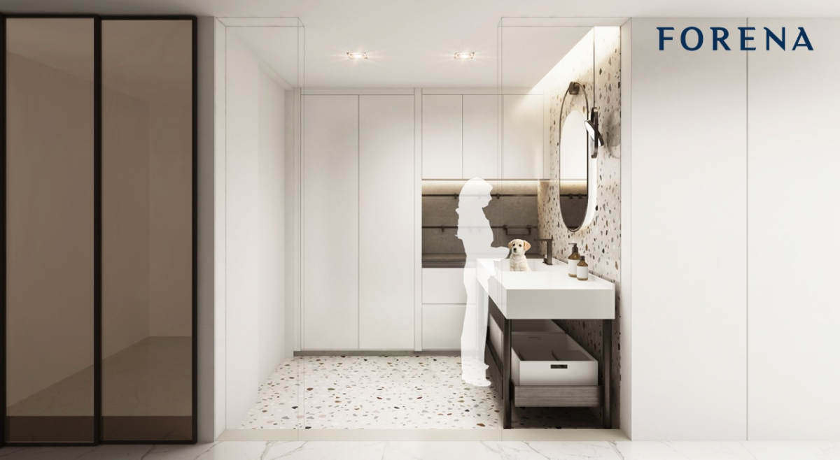 ▲'포레나 펫 프렌즈 인테리어' 및 '펫 프렌즈 세면대’ 이미지. (자료 제공=한화건설)