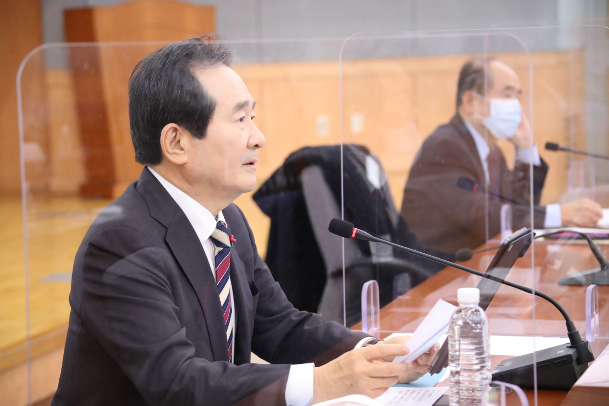 ▲정세균 국무총리가 14일 정부서울청사에서 열린 녹색성장위원회를 주재하며 발언하고 있다. (연합뉴스)