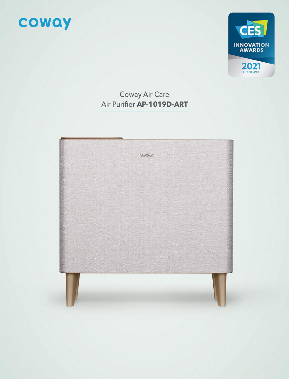 ▲2021 CES 혁신상을 수상한 코웨이 인테리어형 공기청정기. (사진제공=코웨이)