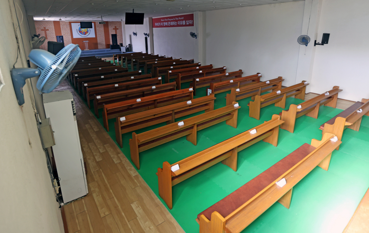 ▲시설이 폐쇄돼 텅 빈 대구의 한 교회 시설. (뉴시스)