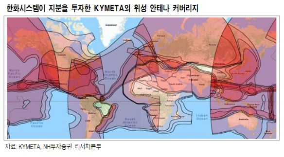 ▲한화시스템이 지분을 투자한 카이메타(Kymeta)의 위성 안테나 커버리. (자료제공=NH투자증권)