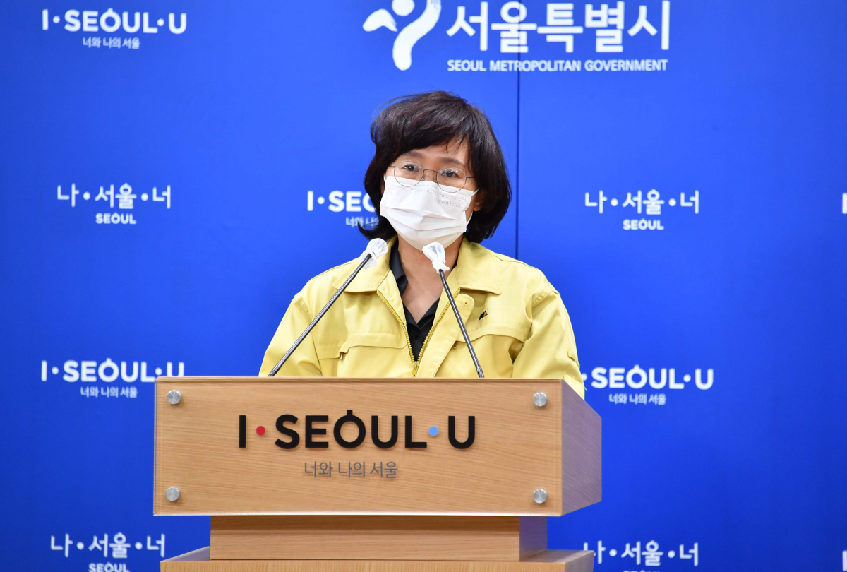 ▲박유미 서울시 시민건강국장이 서울 중구 서울시청에서 신종 코로나바이러스 감염증(코로나19) 정례브리핑을 하고 있다.  (뉴시스)