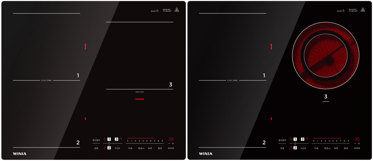 ▲위니아 이지 전기레인지 3구 인덕션(좌), 3구 하이브리드(우) (사진제공=위니아딤채)