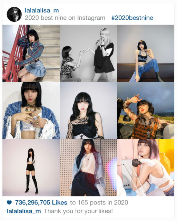 ▲인스타베스트나인(2020 bestnine)블랙핑크 리사 (사진=베스트나인)