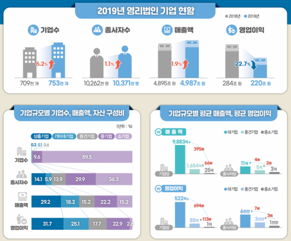 ▲'2019년 영리법인기업체 행정통계(잠정)' 결과. (자료=통계청)