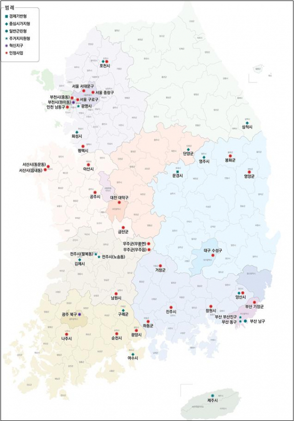 ▲도시재생뉴딜 신규 사업지 47곳 위치도 (국토교통부)