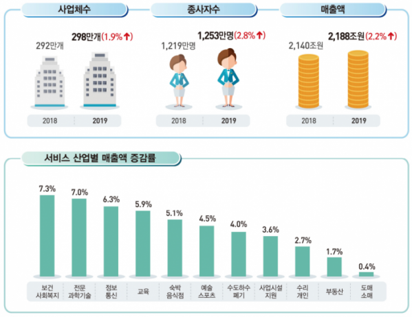 ▲'2019년 서비스업조사(잠정)' 결과 주요내용. (자료=통계청)