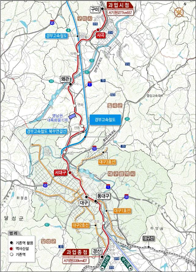 ▲대구권 광역철도 노선도. (국토교통부)