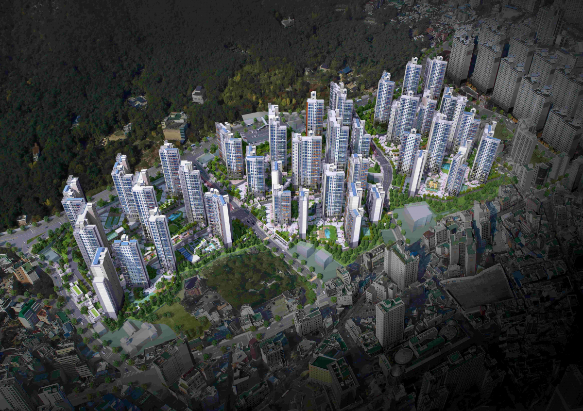 ▲삼성물산이 부산 동래구 온천4구역을 재개발해 분양하는 ‘래미안 포레스티지’ 조감도.