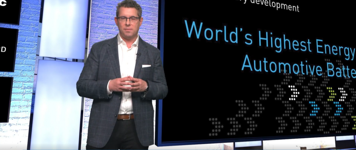 ▲파나소닉 CEO가 세계에서 에너지밀도가 가장 높은 배터리를 만들겠다고 밝혔다. (파나소닉 CES 프레스컨퍼런스 캡쳐.)