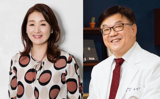 ▲센트온 유정연 대표(왼쪽)와 고려대의대 유임주 의학도서관장