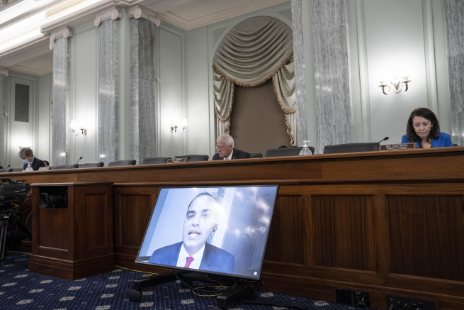 ▲지난해 8월 5일 로힛 초프라 미국 연방거래위원회(FTC) 위원이 상원 청문회에서 화상으로 증언하고 있다. 워싱턴D.C./UPI연합뉴스