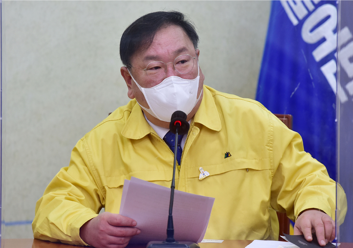 ▲더불어민주당 김태년 원내대표가 20일 오전 국회에서 열린 최고위원회의에서 발언하고 있다. (연합뉴스)