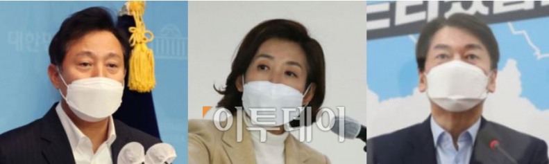 ▲(왼쪽부터) 오세훈 전 시장, 나경원 전 의원, 안철수 대표 등 야권 서울시장 후보