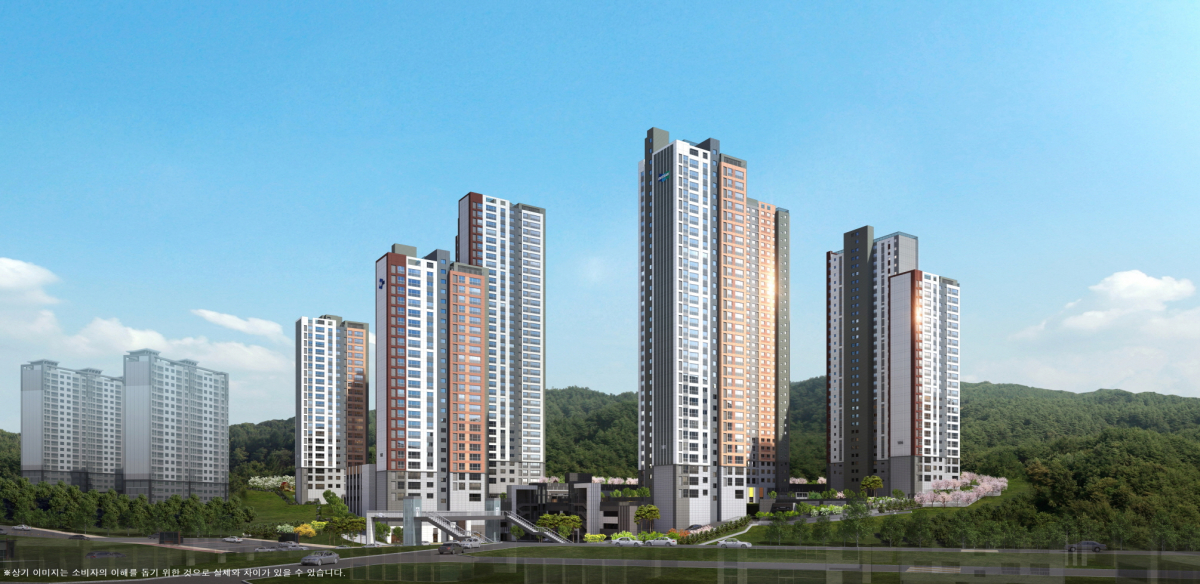 ▲두산건설이 강원도 삼척시 정상동에서 분양하는 ‘삼척 센트럴 두산위브’ 아파트 투시도.