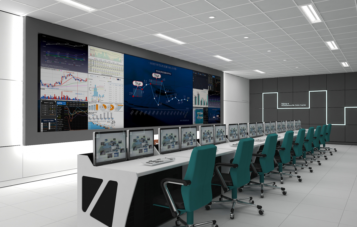 ▲‘세종시 자율주행 빅데이터 관제센터’ 내의 관제실 및 상황판 예상도. (사진제공=LG유플러스)