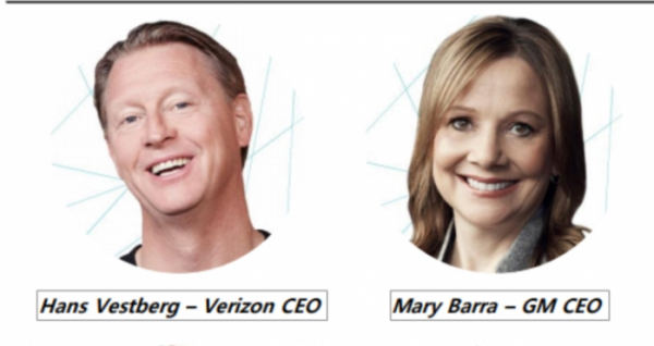 ▲한스 베스트베리 버라이즌 CEO(왼쪽)와 메리 바라 GM CEO (출처=CES 홈페이지)