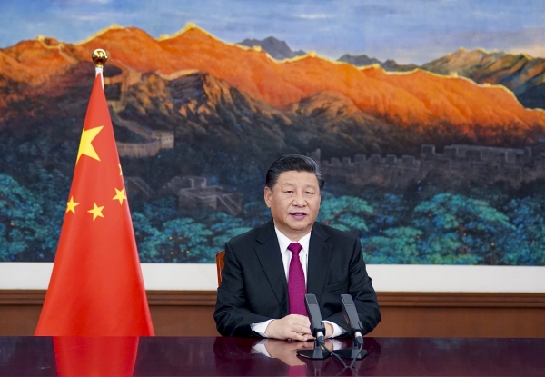 ▲시진핑 중국 국가주석이 25일 베이징에서 세계경제포럼(WEF)이 개최한 ‘다보스 어젠다’에 화상으로 참여해 연설하고 있다. 베이징/신화연합뉴스
