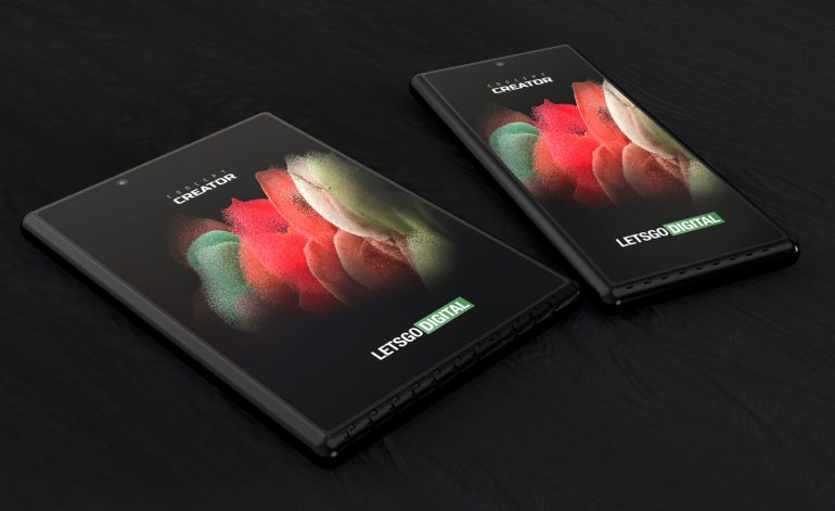 ▲삼성전자 롤러블 스마트폰 특허 문서 기술을 3D 렌더링 한 모습.  (사진출처=레츠고디지털)