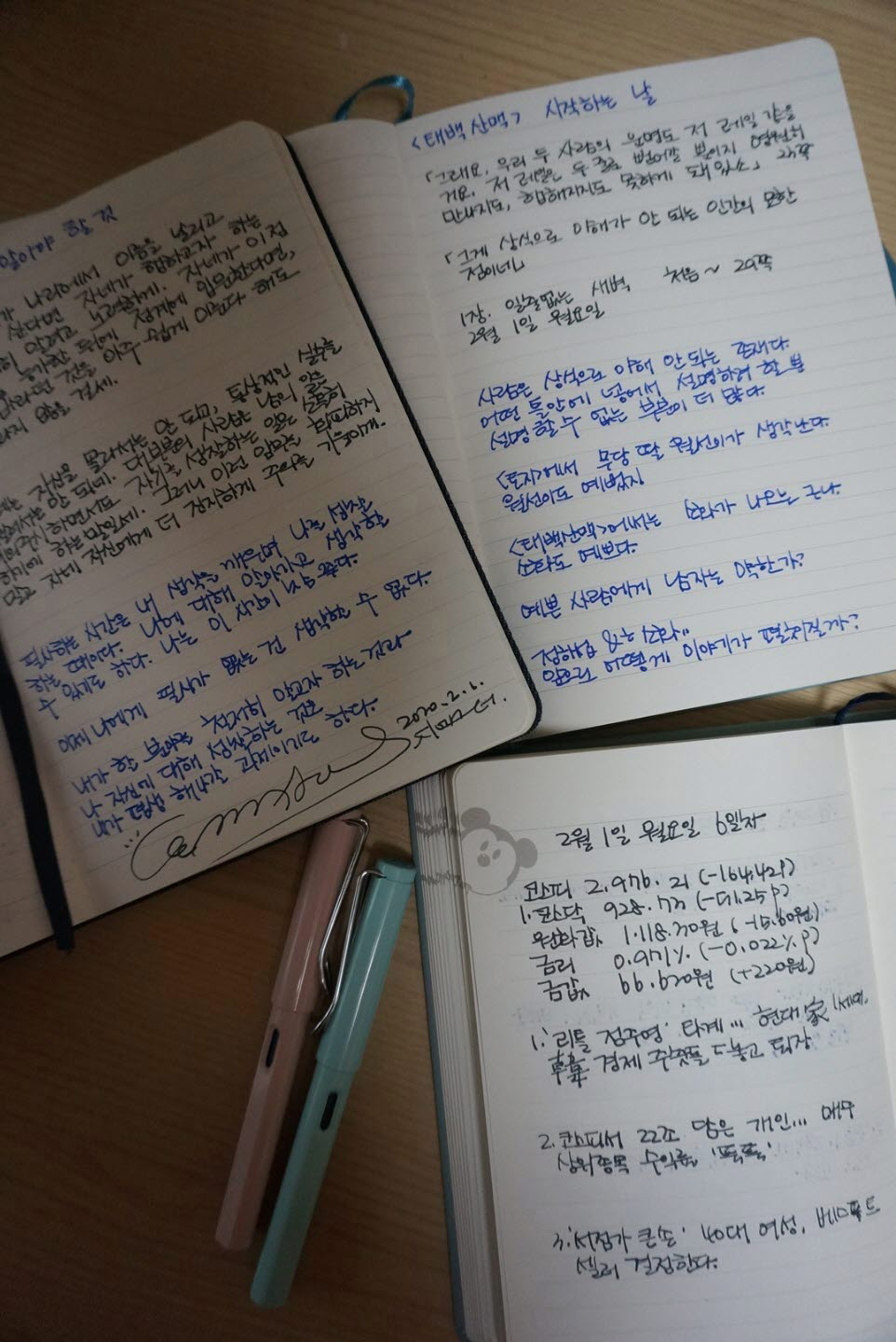 ▲에스더 씨는 새벽 4시에 일어나 1시간 20분 정도 고전을 필사 한다. 요즘 필사하는 책은 조정래의 '태백산맥'과 '소크라테스 회상록'이다. 필사 후에는 매일 경제 신문을 읽고 경제 공부를 하고, 7시께 산책을 하러 간다.  (사진제공=지에스더)