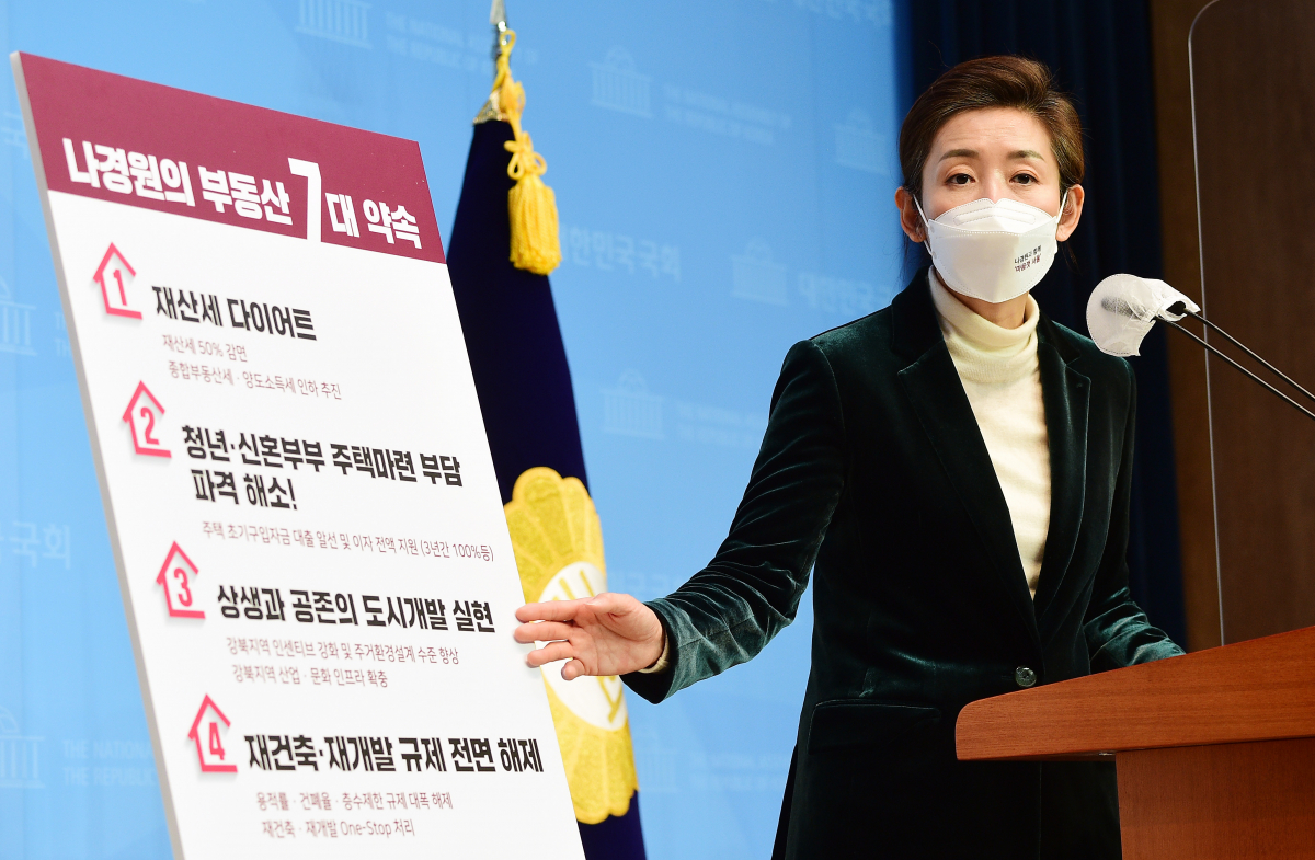 ▲부동산 공약 발표하는 나경원 후보. (연합뉴스)