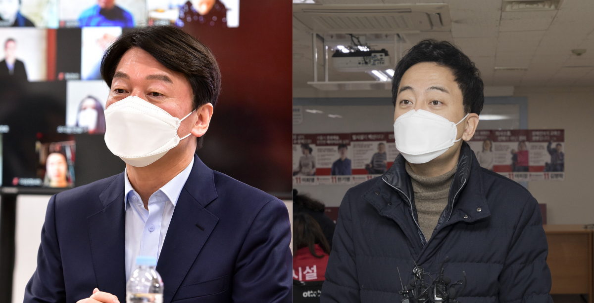 ▲4월 서울시장 보궐선거에 출마한 안철수 국민의당 대표(왼쪽)와 금태섭 무소속 후보. 두 후보는 25일 2차 토론을 진행할 예정이다. (국회사진취재단)