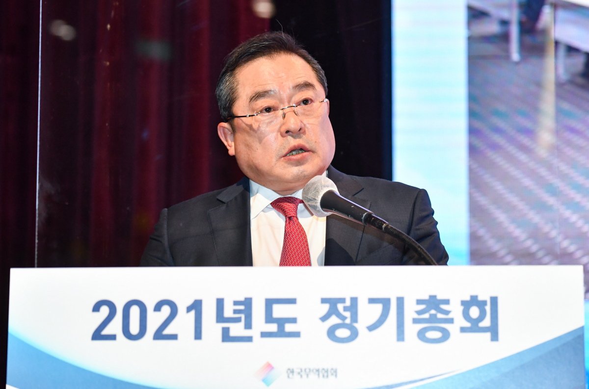 ▲구자열 무역협회 회장이 지난달 24일 정기총회에서 취임사를 하고 있다.  (사진제공=무역협회)