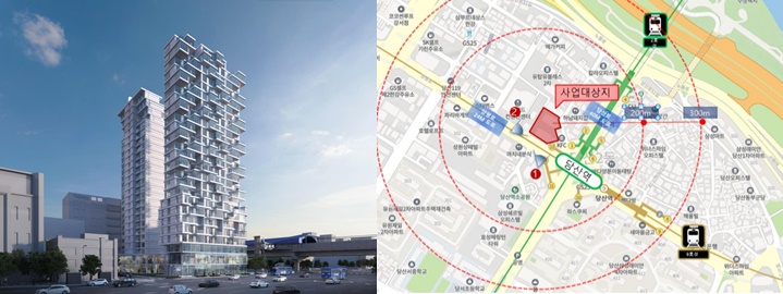 ▲서울 영등포구 당산역 인근 주상복합건물 투시도 및 위치도. (자료제공=서울시)